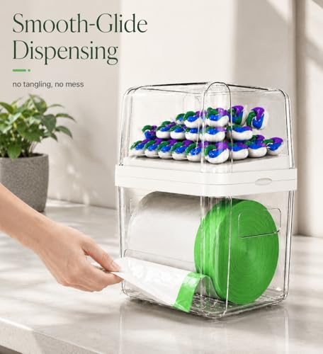 Trash Bag Dispenser & Dishwasher Pods Organizer, Clear Acrylic Garbage Bag Holder Under Sink Organizer With Removable Lid, Laundry Pods Container for Kitchen Pantry Laundry Room (3IN1 Dispenser) - size: 3IN1 White Dispenser