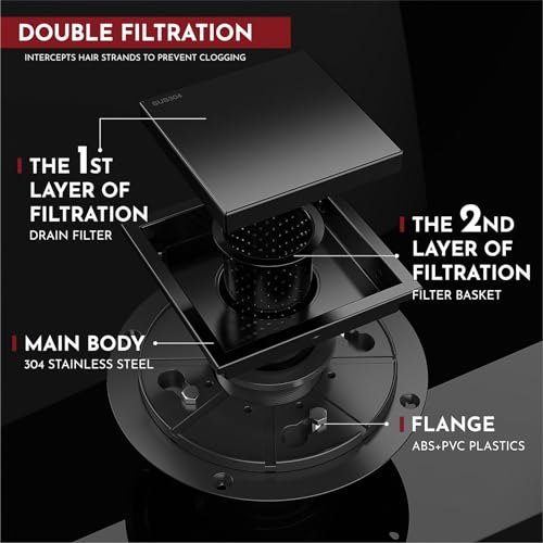 4 Inch Square Shower Drain Black Floor Drain with Flange Reversible 2-in-1 Cover Tile Insert Grate Removable SUS304 Stainless Steel CUPC Certified Matte Black - color: Matte Black, size: 4 Inch