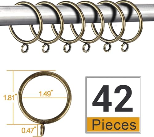 42 PCS Curtain Rings, 1.5 inch Metal Curtain Drape Sliding Eyelet Rings-Hanging Rings for Curtains and Rods, Fits Up to 1 1/4-Inch Rod, Antique Bronze(Clips Not Included) - color: Antique Bronze