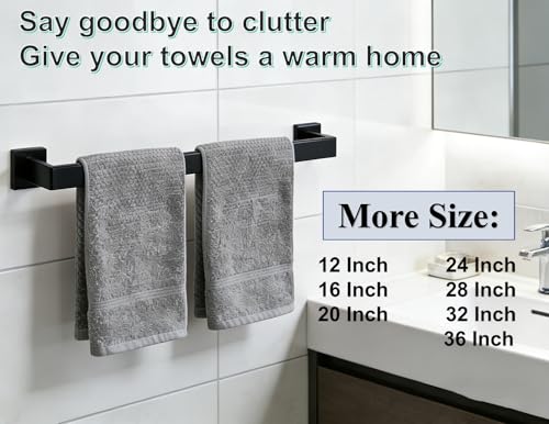 24 Inch Bathroom Towel Bar SUS304 Stainless Steel Matte Black Towel Holder Wall Mounted Heavy Duty Towel Rack Bathroom Towel Rod Modern Square Base Design(1, Matte Black, 24 Inch) - color: Matte Black, size: 24 Inch