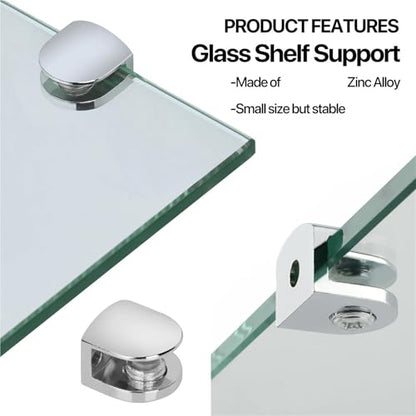 Bathroom Glass Corner Shelf Wall Mounted 7MM Tempered Transparent Glass with Chromed Shelf Brackets
