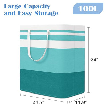 BlissTotes 3-Pack Laundry Basket, Collapsible Laundry Hamper, Green, 100L | Laundry Clothes Hamper, Hampers for Bedroom, Freestanding Hamper with Handles, Clothes Laundry Basket - color: Green, size: 100L