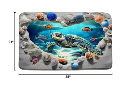 Sea Turtle Bath Mat Bathroom Rug, Ocean Beach Shell Underwater World Tropical Fish Summer Memory Foam Bathroom Kitchen Bedroom Livingroom Soft Floor Rug, 24"x35" - size: 24x35 Inch(60x90CM)