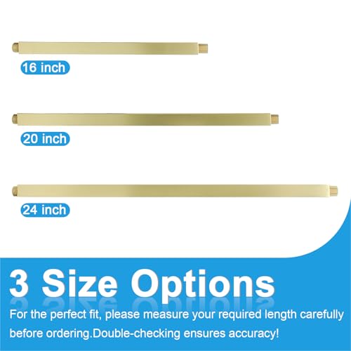 Ceiling Mount Shower Arm with Flange 20 Inches Square Straight Extender Extension Pipe Replacement, Long Shower Arm For Fixed Rain Shower Head or High Ceiling, Brushed Gold - color: Brushed Gold, style: 20inch