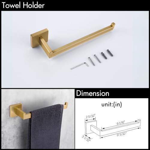 BAGNOLUX Gold Towel Bar, Bathroom Set 4 Pieces, Bath Towel Holder Set SUS304 Stainless Steel, Towel Bar Rack Set for Wall Mounted, Square Bathroom Accessories Set Fixture Heavy Duty, Brushed Brass - color: Brushed Brass