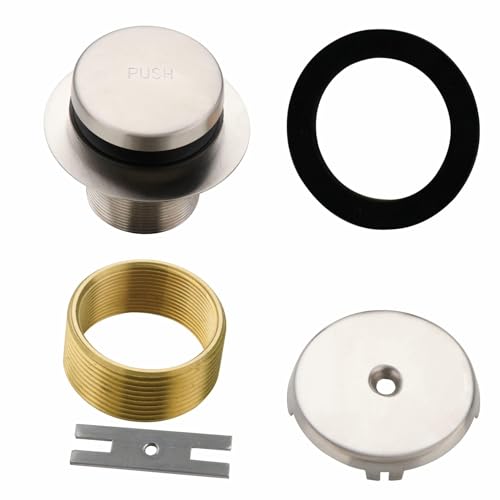 HIDROP Brushed Nickel Tip Toe Bathtub Drain Kit, 1-Hole Overflow Faceplate | 304 Stainless Steel and Brass Trim Set, Universal Fine/Coarse Thread fit 1-3/8" or 1-1/2" Tub Drain,Tub Drain Replacement - color: Brushed, style: 1 Hole