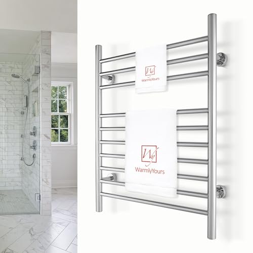 Heated Towel Rack, 10-Bar Wall-Mounted Electric Towel Warmer, Polished Stainless Steel, Plug-in or Hardwired, Luxury Bathroom Accessory for Warm, Dry Towels (WarmlyYours Infinity) - color: Polished Stainless Steel