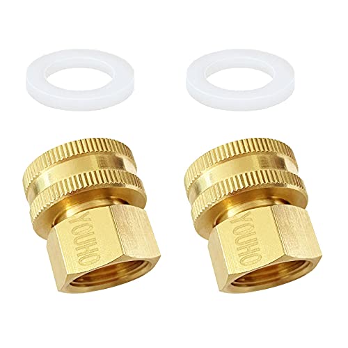 YOUHO 2 Pcs 3/4 GHT (F) to 1/2 NPT (F) Solid Brass Garden Hose Fittings Connectors Adapter Heavy Duty Brass Repair Double Female Water Hose Connector - size: 2PCS 1/2NPT(F) to 3/4GHT(F)