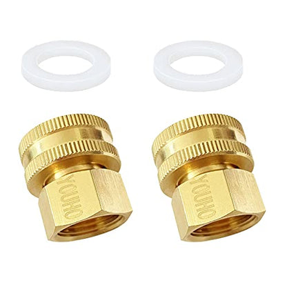YOUHO 2 Pcs 3/4 GHT (F) to 1/2 NPT (F) Solid Brass Garden Hose Fittings Connectors Adapter Heavy Duty Brass Repair Double Female Water Hose Connector - size: 2PCS 1/2NPT(F) to 3/4GHT(F)
