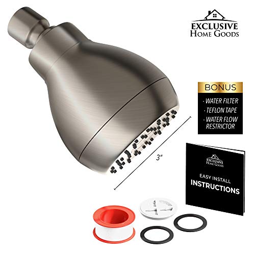High Pressure Shower Head - Powerful Deluxe Bathroom Showerhead with Strong Spray Stream and Small Silicone Nozzles - Universal Fit Works with High and Low Water Flow Showers (Brushed Nickel)-1.8 GPM - color: Brush Nickel, size: 1.8 GPM