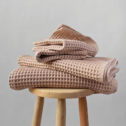 PÜSKÜL - Turkish Waffle Weave Towel Set - 100% Turkish Cotton Long-Staple Cotton, 4-Piece Bathroom Set (2 Bath, 2 Hand Towels) - Made in Turkey (Beige, Towel Set - 2 Hand & 2 Bath Towels) - color: Beige, size: Towel Set - 2 Hand & 2 Bath Towels