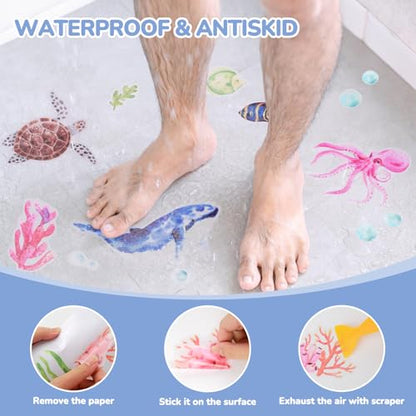 PRATIQUE Non Slip Bathtub Stickers, 6 Pages Sea Organism Adhesive Kids Anti Slip Decal Threads for Shower Floor and Bath Tub Decals(Ocean) - color: Ocean