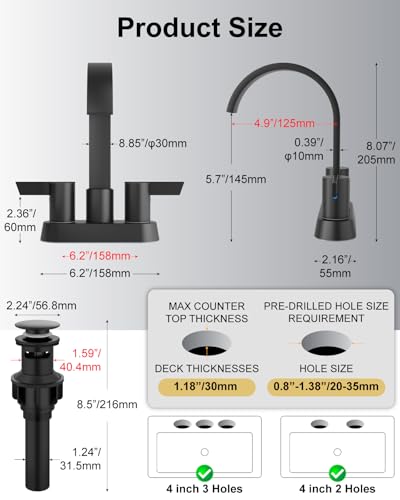 Matte Black Bathroom Faucet,4 Inch Centerset 2-Handle Waterfall | Includes Pop-Up Drain,24-Inch Supply Lines,Mounting Hardware,SUS304 Stainless Steel Construction,And A 360° Swivel Spout - color: Matte Black