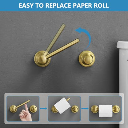 RUMOSE Pivoting Toilet Paper Holder and Hand Towel Ring, Brushed Gold | Wall Mount, Bathroom Hardware Accessories 2 PCS Set, Toilet Tissue Roll Holder & Towel Hanger, Rustproof, Stainless Steel - color: Brushed Gold