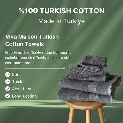100% Turkish Cotton Towel Set of 6 - Soft, Plush & Super Absorbent - Premium Set with 2 Bath Towels, 2 Hand Towels, and 2 Washcloths - Made in Turkey (Dark Gray, 6-Piece Towel Set) - color: Dark Gray