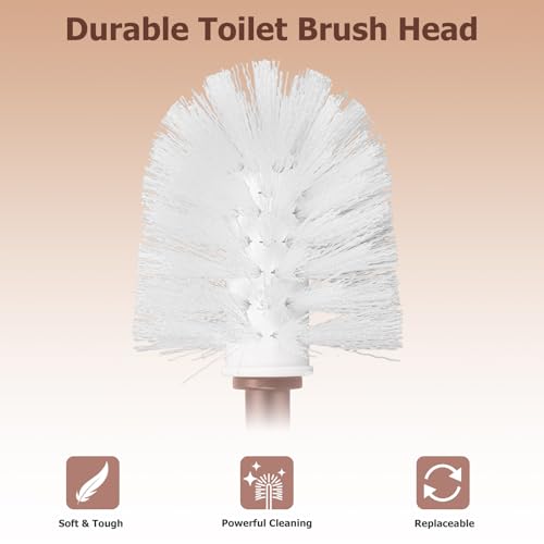 Topsky Toilet Brush,2 Pack Compact Toilet Brush & Holder Set,Plastic Round Barrel Loo Brush with 2 Replacement Toilet Brush Head,Durable for Bathroom Toilet,Brown - color: Brown