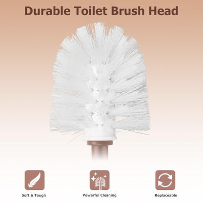 Topsky Toilet Brush,2 Pack Compact Toilet Brush & Holder Set,Plastic Round Barrel Loo Brush with 2 Replacement Toilet Brush Head,Durable for Bathroom Toilet,Brown - color: Brown
