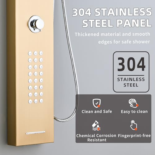 Shower Panel Tower System,Rain Shower Head Rainfall | Waterfall Shower,Handheld High Pressure Rain Massage System(Lengthened Gold) - color: Gold, style: Upgrade and lengthen