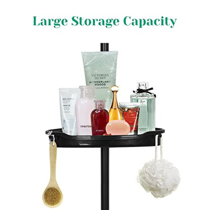 GAOMON Bathroom Rust-Resistant Shower Trolley Corner, 4-Tier Adjustable Shelf with Tension Rod, Bathroom Accessories Shower Organizer, Floor Standing Bath Shelf Bracket, Up to 123 Inch, Black