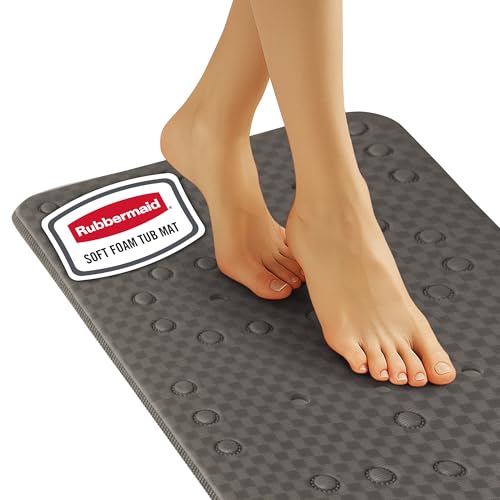 Rubbermaid Soft Foam Bath Tub Shower Mat, Non-Slip Tub Mat with Quick-Drain Holes, 35.88 x 17 Inch BPA-Free Bath Mat for Inside Bathtub or Shower, Grey - color: Grey
