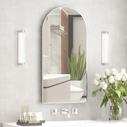 Arched Medicine Cabinet with Mirror,Recessed Medicine Cabinet Mirrors for Bathroom Mirror with Storage,Arched Metal Edge Medicine Cabinet,Brushed Nickel Arch Medicine Cabinets Mirror 16x31 - color: Brushed Nickel, size: 16x31-Left Hinges