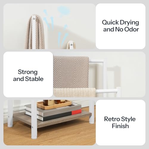 HOOBRO Free Standing Towel Rack for Bathroom, 2 Tier Blanket Rack, 16.5" L x 9.4" W x 31.5" H, Blanket Holder, Drying and Display Rack with Shelf, White and Grey WG02LB01 - color: White + Grey, size: 16.5"L x 9.4"W x 31.5"H