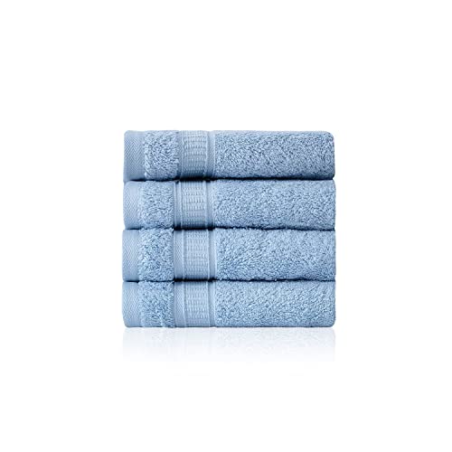 4 Piece 13” × 13” Soft Turkish Cotton Washcloths for Bathroom, Kitchen, Hotel, Spa, Gym & College Dorm | Absorbent and Super Soft Washcloth Set for Body & Face, Baby and Adults - Blue - color: Blue, size: Washcloth Set - 4 pack