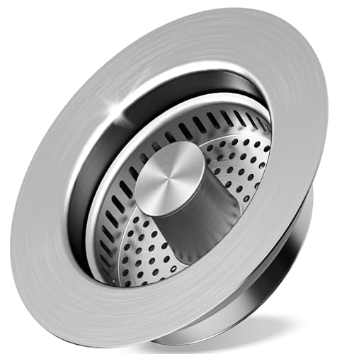 3 in 1 Pop Up Kitchen Sink Drain Strainer, with an Extra Basket Strainer, Kitchen Sink Drain Stopper for US Standard 3-1/2 Inch, Brass Material Electroplate Silver (Model C stainless steel) - color: Model C Stainless Steel
