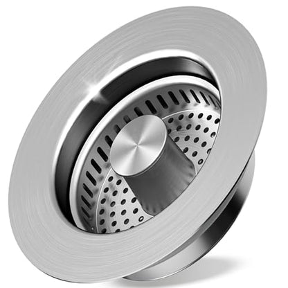 3 in 1 Pop Up Kitchen Sink Drain Strainer, with an Extra Basket Strainer, Kitchen Sink Drain Stopper for US Standard 3-1/2 Inch, Brass Material Electroplate Silver (Model C stainless steel) - color: Model C Stainless Steel