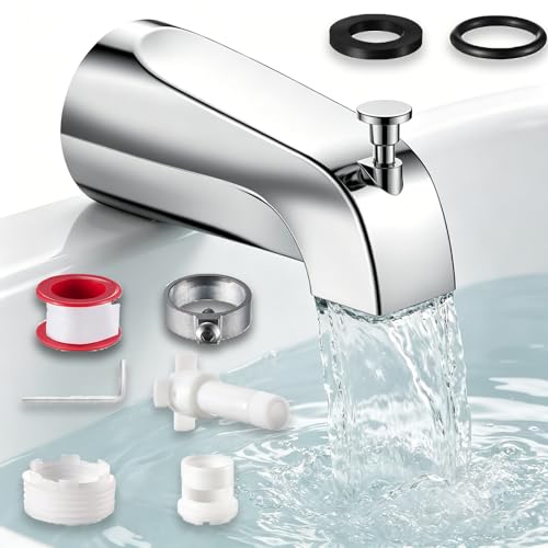 Universal Bathtub Tub Spout with Diverter,Fits 1/2" Copper Piper (5/8" Diameter) Connection, Pull Down Bathroom Tub Faucet Replacement with Adapters,Easy Installation (Chrome)
