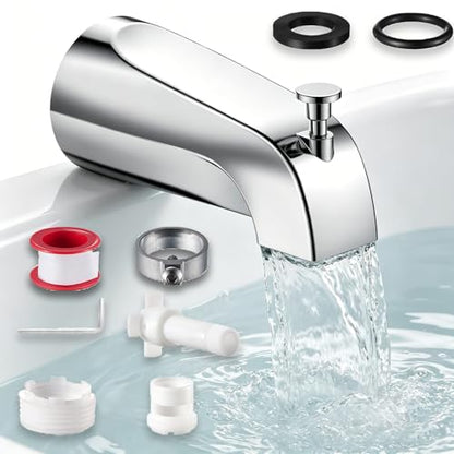 Universal Bathtub Tub Spout with Diverter,Fits 1/2" Copper Piper (5/8" Diameter) Connection, Pull Down Bathroom Tub Faucet Replacement with Adapters,Easy Installation (Chrome)