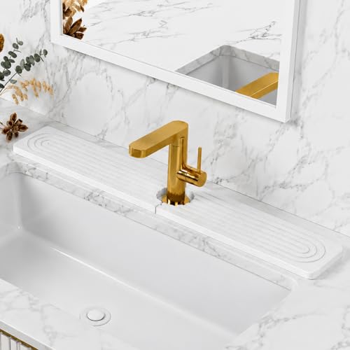 Stone Faucet Mat for Kitchen Sink, Super Water Absorbing,White, 23.6"x3.9" | Diatomite, Fast-Drying,Super Water Absorbing,Eco-Friendly, Faucet Splash Guard For Bathroom or Kitchen Counter - color: White, size: 23.6" x 3.9"