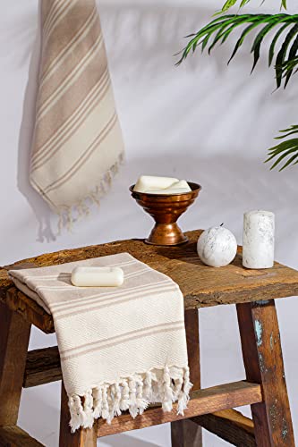 DEMMEX Organic Turkish Hand Towels for Bathroom – 100% Oeko-TEX Certified Turkish Cotton, Quick Dry, Lightweight Kitchen & Travel Towels, Diamond Weave, Large 18x36 Inches, Set of 2, Beige - color: Beige