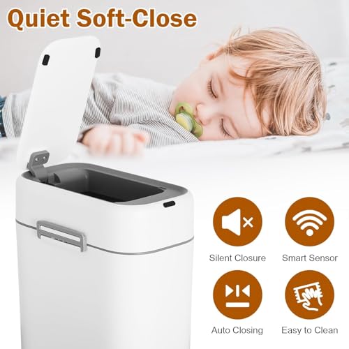 Bathroom Trash Can with Lid, Small Touchless Garbage bin, Automatic Motion Sensor Waste bin, Waterproof 2.2 Gallon Slim Trash Can for Home,(2 Set) - color: White (2 Set)