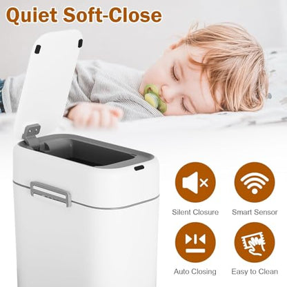 Bathroom Trash Can with Lid, Small Touchless Garbage bin, Automatic Motion Sensor Waste bin, Waterproof 2.2 Gallon Slim Trash Can for Home,(2 Set) - color: White (2 Set)