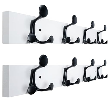 WEBI Coat Rack Wall Mount,24" Solid Wood Coat Hooks Wall Mounted Coat Hanger,16" Hole to Hole,Heavy Duty Hook Rack Rail,4 Triple Hooks for Hanging Coats,Jacket,Clothes,Hat,Backpack,White,2 Packs - color: White, size: 24 Inch(2 Pcs)