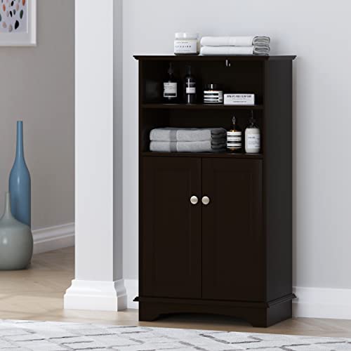Spirich Small Bathroom Storage Cabinet with Doors & Open Shelves, Espresso | Adjustable Shelf, Anti-Tip Device, 19.69"W x 11.81"D x 36.42"H, Perfect for Bathroom, Entryway, Living Room & Dining Room - size: 36.42'' Tall