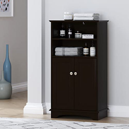 Spirich Small Bathroom Storage Cabinet with Doors & Open Shelves, Espresso | Adjustable Shelf, Anti-Tip Device, 19.69"W x 11.81"D x 36.42"H, Perfect for Bathroom, Entryway, Living Room & Dining Room - size: 36.42'' Tall