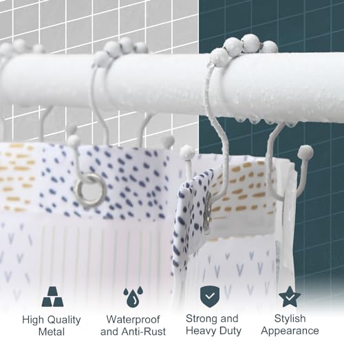 Shower Curtain Hooks, OEH Shower Curtain Rings, White Shower Curtain Hooks Rust Proof, Smooth Gliding Metal Shower Curtain Rings Rust Proof, Double Shower Rings for Curtain, 12 Pcs, White - color: White, size: Classic Double Hooks