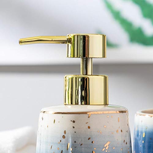 Ceramic Bathroom Accessories Set Gradient Blue 4 Pieces | Includes 2 Gargle Cups, 1 Soap Dish, 1 Ceramic Storage Jar, Suitable For Bathroom - color: Blue Set of 4