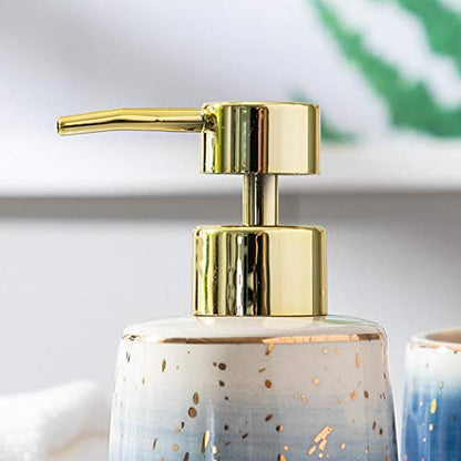Ceramic Bathroom Accessories Set Gradient Blue 4 Pieces | Includes 2 Gargle Cups, 1 Soap Dish, 1 Ceramic Storage Jar, Suitable For Bathroom - color: Blue Set of 4