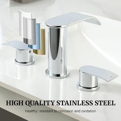 Ultimate Unicorn 8 inch Bathroom Faucet Chrome, Waterfall Bathroom Faucet with Metal Pop-up Sink Drain Stopper and 2 Supply Hoses,2 Handle Widespread Faucets for Vanity Sink 3 Holes | Waterfall Bathroom Faucet with Metal Pop-up Sink Drain and 2 Supply Hos