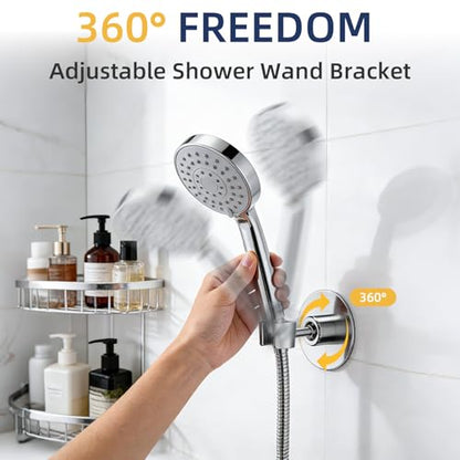 Shower Head Holder Wall Mount, No Drill Strong Adhesive Holder | Adjustable Stainless Steel Handheld Wand Rustproof Bathroom Accessory for Tub and Shower - Non-Potable Use Only