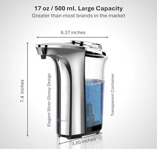 Automatic Soap Dispenser Touchless, Silver Glossy Finish | 17oz / 500mL, Battery Operated