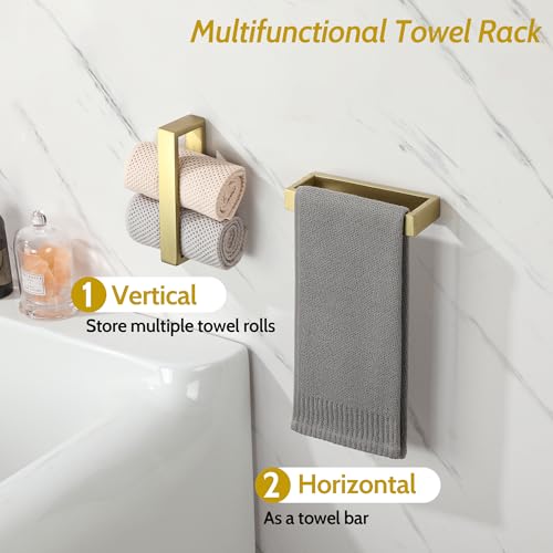Sayayo Brushed Gold Towel Bar for Bathroom, 8 Inch Hand Towel Holder Wall Mount Square Towel Ring SUS304 Stainless Steel Towel Rack - color: Gold, size: 8 INCH