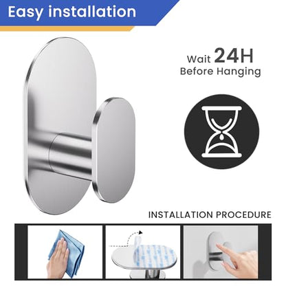 Aikzik Adhesive Towel Hooks - 4 Pack 26LB Heavy Duty Wall Sticky Waterproof Hooks for Hanging Coat, Towel, Robe, Wall Mount for Bathroom or Kitchen (Silver, Stainless Steel) - color: Silver-4