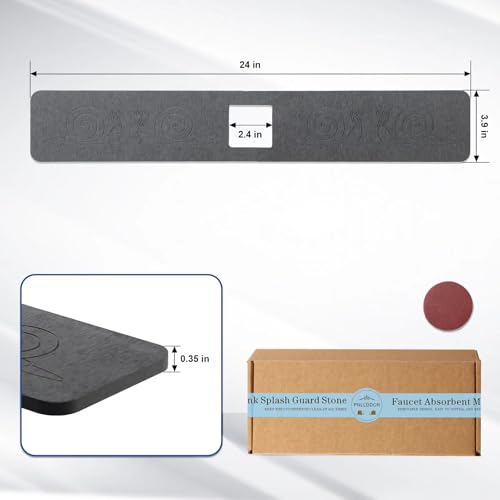 Sink Splash Guard Stone PNLLDDCN Non-Slip Diatom Mud Behind Faucet Mat For Kitche Countern & Draining Mat，Instant Drying Tray Stone For Bathroom Counter[Dark Gray, 24" X 4"] (1)