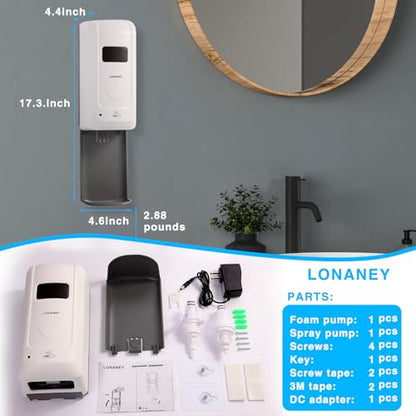 Touchless Automatic Foaming Hand Soap Dispenser Wall Mount, Motion Sensor Foam Liquid Refill Bottle Sanitizer Dispensing for Bathroom Kitchen Home Farmhouse Station - color: 1305-white