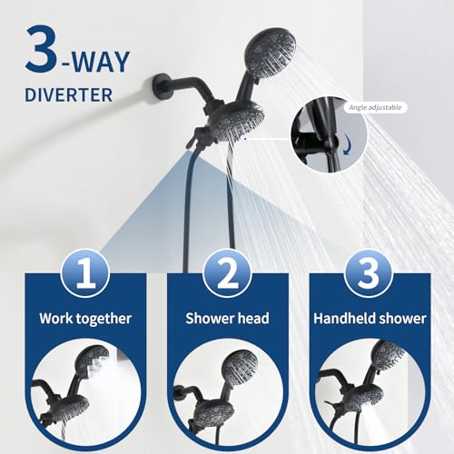 2 Handle Shower Faucet Set with Tub Spout and Shower Head Combo, Matte Black, Wall Mounted, 2 Handles, Brass, Complete Bathtub Shower Trim Kit - color: Matte Black