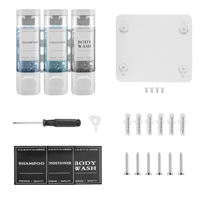 Shampoo and Conditioner Dispenser, 3 Chamber 300ml, Wall Mounted, White | Shower Soap Dispenser, Refillable Hand Soap Dispensers, Body Wash Dispenser for Bathroom, Kitchen, Hotel, Home - color: White, size: 3 Chamber